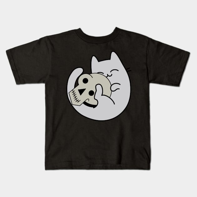 Cute Cat and Skull Kids T-Shirt by GlanceCat